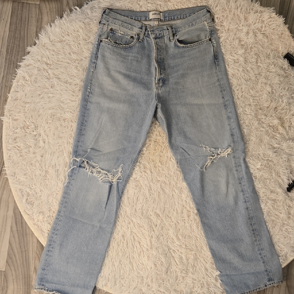 Agolde Blue Straight Leg Jeans with Vintage Fade